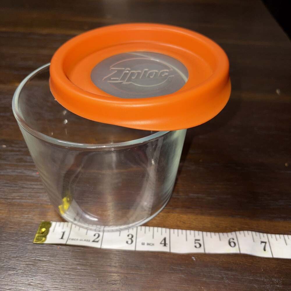 Ziploc Bormioli Rocco Glass Food Storage Container 25 oz Round Orange Lid Italy